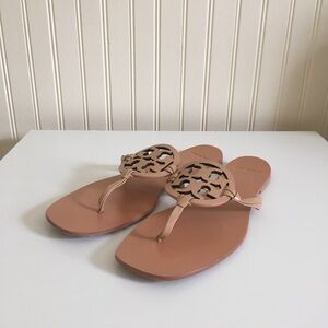 Tory Burch Miller logo tan leather sandals women's size 10.5 GUC